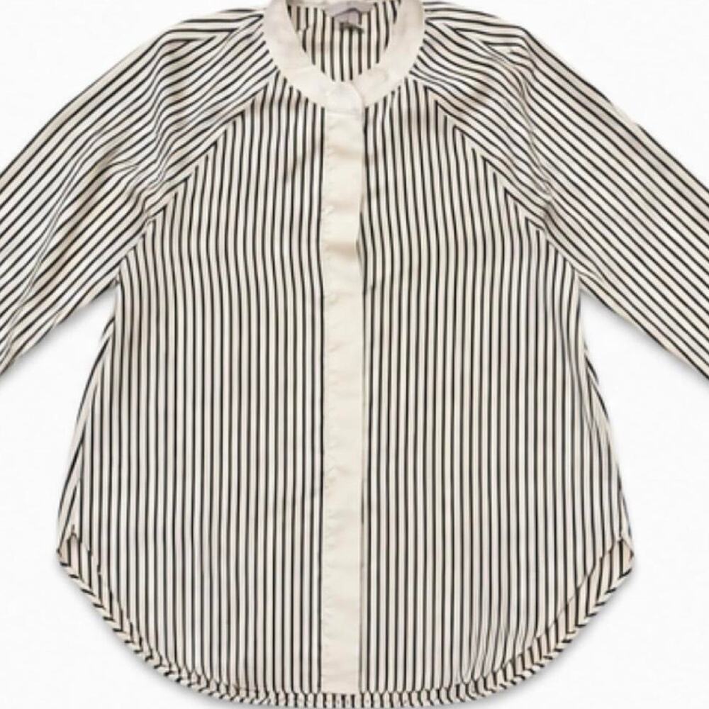 H&M Women’s Large Black White Striped Button-Up Blouse